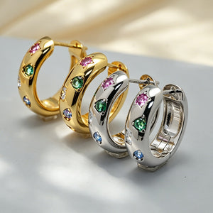 Multi-shaped Rainbow CZ Huggie Hoop Earrings