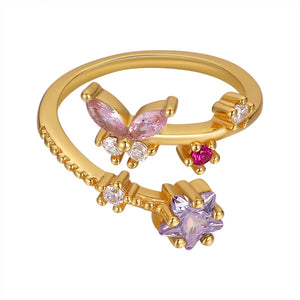 Sparkling Butterfly Star Stacking Bypass Ring