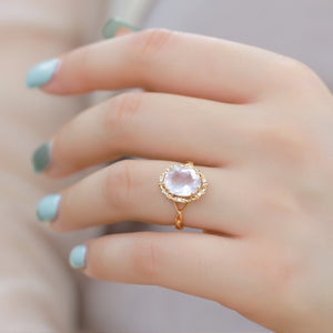 Oval Rose Quartz Twisted Adjustable Ring