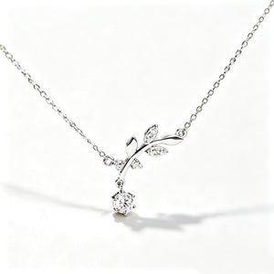 Classic Leaf Vine CZ Dangle Charm Necklace