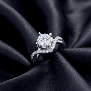 Round Moissanite Wave Crown Pave Band Ring