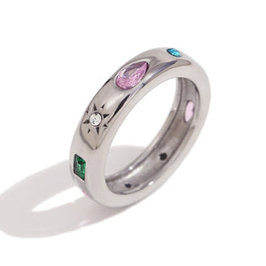Multi Colorful Gems Chunky Dome Band Ring