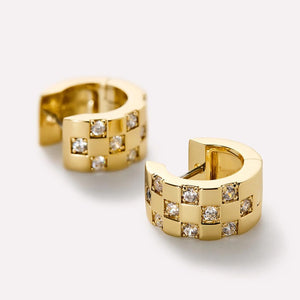 Checkerboard Moissanite Huggie Hoop Earrings