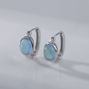 Oval Aquamarine Stone Huggie Hoop Earrings