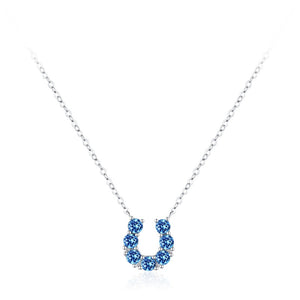 Blue U-Shaped Horseshoe Pendant Necklace