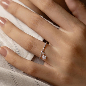 Moissanite Flower Dangle Charm Beaded Ring