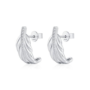 Dainty Round Moissanite Feather Stud Earrings