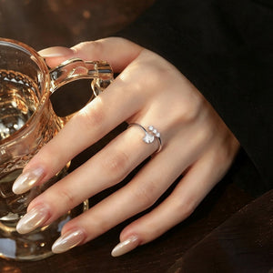 Ginkgo Leaf CZ Cluster Adjustable Open Ring