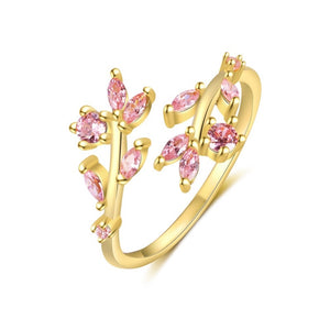 Double Pink Floral Twig Stacking Bypass Ring