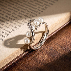Organic Wavy Multi Pearl Stacking Open Ring