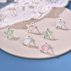 Colorful Enamel Star Cat's Eye Stud Earrings