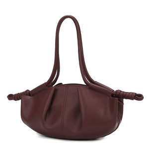 Pleated Leather Dual Knot Shoulder Handbag