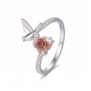 Sculpted Bird Pink Rose Bypass Stacking Ring