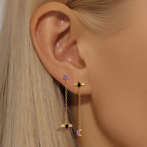 Asymmetric Bat Star Moon Drop Stud Earrings