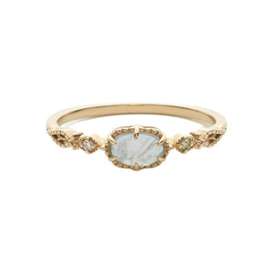 Dainty Oval Blue Moonstone Prong Band Ring