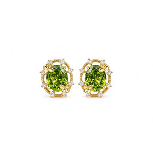 Double Butterfly Green CZ Halo Stud Earrings