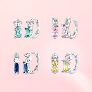 Baguette CZ Cute Animal Huggie Hoop Earrings
