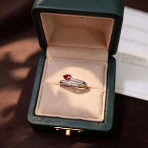 Sparkling Red Pear CZ Pave Bypass Band Ring