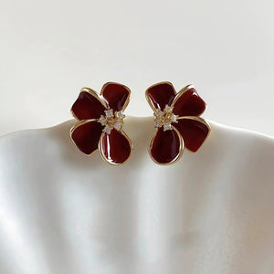 Dainty Four Petal Flower Enamel Stud Earrings