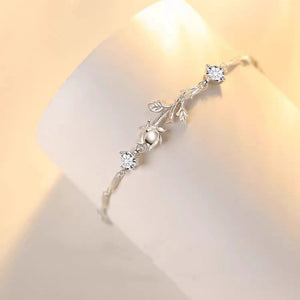 Rose Flower Twig Twisted Bar Chain Bracelet