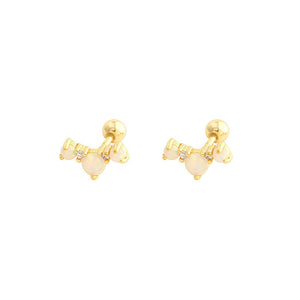 Opal Cluster Curved Ear Climber Stud Earrings