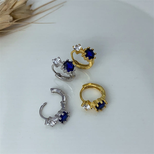 Blue Gem Hoop Earrings