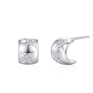 Dainty Starburst CZ Wide Open Hoop Earrings