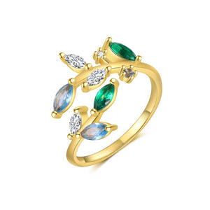 Multi-Color Leaf Twig Stacking Bypass Ring
