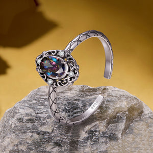Vintage Oval CZ Textured Stacking Open Ring