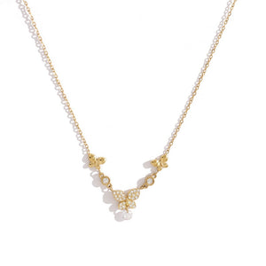 Dainty Triple Butterfly Pave Pendant Necklace