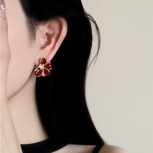 Dainty Four Petal Flower Enamel Stud Earrings