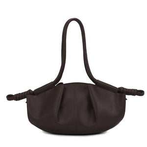 Pleated Leather Dual Knot Shoulder Handbag