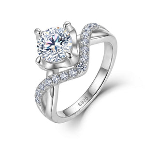 Round Moissanite Wave Crown Pave Band Ring