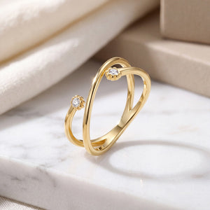 Tiny Dual Bezel CZ Open Crisscross Band Ring