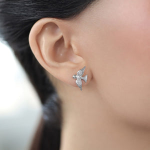 Dainty Peace Dove Pave Wing Stud Earrings