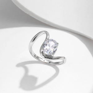 Minimalist Oval Solitaire Fluid Wave Band Ring