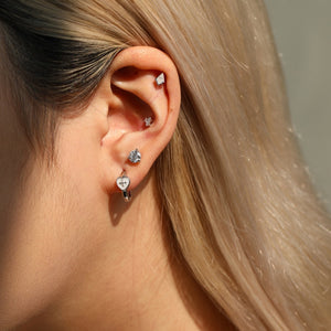 Heart White Enamel Star Huggie Hoop Earrings