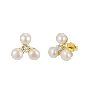 Triple Pearl Cluster CZ Cartilage Stud Earrings