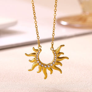 Celestial Sunburst Pave CZ Pendant Necklace