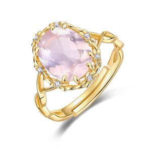 Oval Rose Quartz Twisted Adjustable Ring