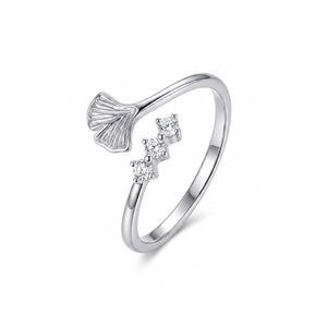 Ginkgo Leaf CZ Cluster Adjustable Open Ring