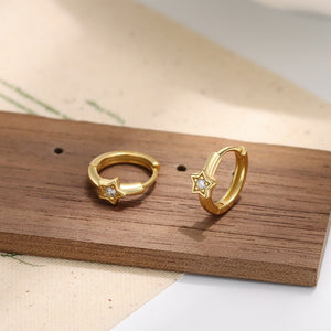 Dainty Five-pointed Star CZ Small Hoop Earrings