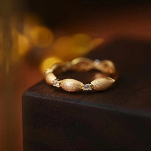 Minimalist Brushed Rice Beaded CZ Band Ring