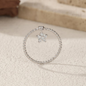 Moissanite Flower Dangle Charm Beaded Ring