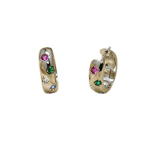Multi-shaped Rainbow CZ Huggie Hoop Earrings
