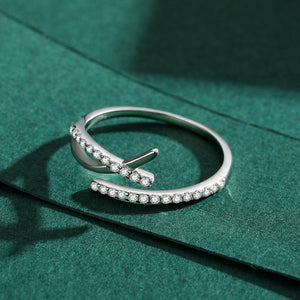 Dainty Pave CZ Cross Over Bypass Open Ring