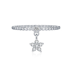 Moissanite Flower Dangle Charm Beaded Ring