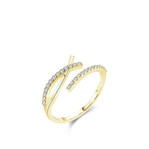 Dainty Pave CZ Cross Over Bypass Open Ring