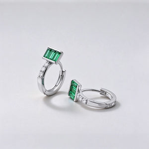 Green Baguette Cut CZ Huggie Hoop Earrings