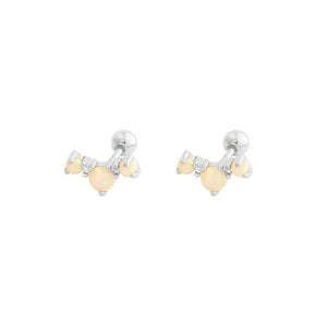 Opal Cluster Curved Ear Climber Stud Earrings